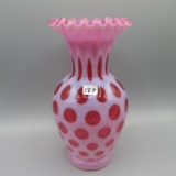 Fenton Cran. Opal Coindot vase-8.5