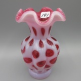 Fenton cran. opal Coin Dot vase-5.5