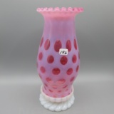 Fenton cran. opal Coin Dot hurricane lamp w/base- 10