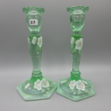 Fenton green candlesticks-8.5