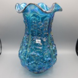 Fenton blue Carnival Poppy Show vase-12