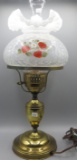 Fenton French opal HP Strawberry student lamp