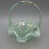 Fenton green Hobnail Carnival mini basket-4.5