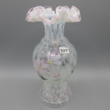 Fenton French Opal. Pink Crest HP Honeycomb vase- 9