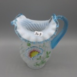 Fenton French Opal. Spiral Optic aqua crest pitcher-6.5