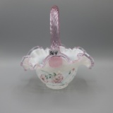 Fenton French opal. Honeycomb pink crest basket 8