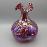 Fenton red Carnival Swan vase-8.5