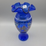 Fenton blue hand painted vase-9