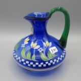 Fenton blue squat HP pitcher w/green handle 5.5