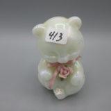 Fenton white Carn. Sitting Bear w/pink rose