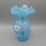 Fenton blue satin HP vase-8.5