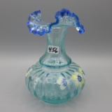 Fenton green blue crest HP vase-6