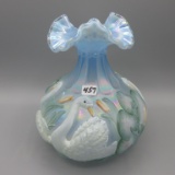 Fenton blue iridized HP Swan vase-8