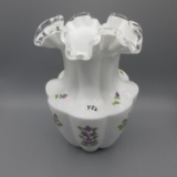 Fenton Violets in the Snow silvercrest colomn vase -10