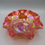 Fenton red/orange Carnival Mimi Farmyard bowl- 9.5