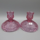 Fenton pair of pink candlesticks-4