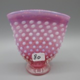 Fenton cranberry opal. Hobnail mini fan vase 4