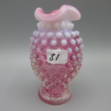 Fenton cranberry opal. Hobnail DC vase-4