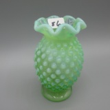 Fenton green opal. Hobnail DC vase-4