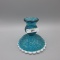 Fenton Teal Snowcrest Spanish Lace Candleholder