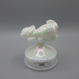 Fenton White Iridized Cat on Font