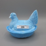 Fenton Powder BLue Slag Hen On Nest