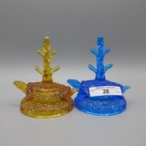 2 Fenton Turtle Ring Trees - Amber and Blue