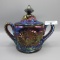 Millersburg radium purple Hobstar & Feather sugar w/ lid with blue irid. ma