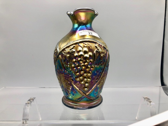 US Glass Palm Beach 7.5" purple bulbous pinch top vase