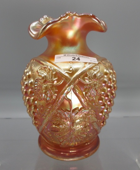 US Glass Palm Beach 7" marigold pinched tri-corner top vase.