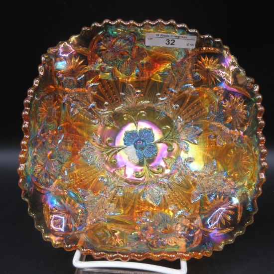 Millersburg 9" vaseline Fleur de lys dome footed square bowl. Extrememly ra