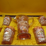 US Glass Marigold Rising Sun 7-piece Water Set in Original Presentation cas