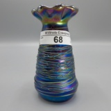 Terry Crider threaded art glass vase w/ruffled to. Nice miniature 4