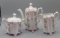 UM RS Prussia ft'd 3 pc floral teaset w panels of flowers.