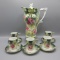 RS Prussia Iris mold chocolate set w/4 cups/ saucers. Roses decor