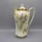 RS Prussia chocolate pot w/white roses decor. Hair line in the lid