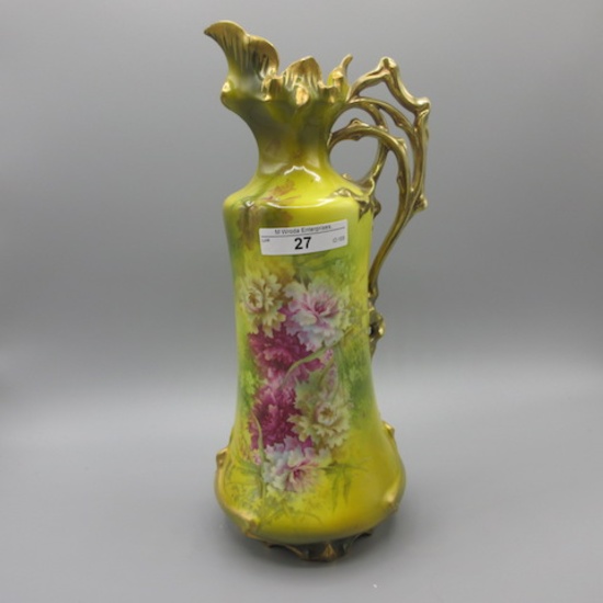 RVG 10" ewer w/ carnations decor. Gold handle