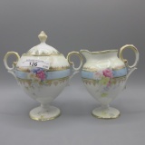 RS Prussia floral pedestal floral cream & sugar set