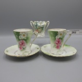 RS Prussia Carnation mold toothpick holder & 2 chocolate cups