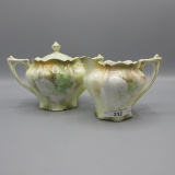 RS Prussia floral creamer/sugar w/Snowballs