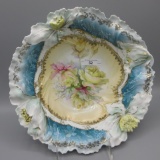 RS Prussia large poppy mold floral bowl w/ yellow roses decor. UM