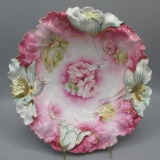 RS Prussia large poppy mold floral bowl w/ pink  roses decor. UM