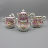 UM RS Prussia balloon mold floral 3 pc teaset w/ roses decor