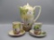 RS Germany scenic chocolate pot w/ 2 cup and saucers. Scarce