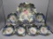 RS Prussia 7pc Iris mold cobalt berry set. Small carnation florals and gold