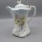 Early Years hand painted floral syrup pitcher w/ patented hinged lid. RARE