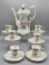 RS Prussia point & clover mold demitasse set w/ 6 cup saucers, Glass bowl f