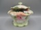 RS Prussia cracker jar w/ white roses decor