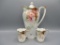 RS Prussia satin floral chocolate pot and 2 cups