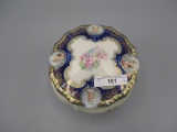 RS Prussia medallion old stemmed covered box w/ cobalt and medallions of co